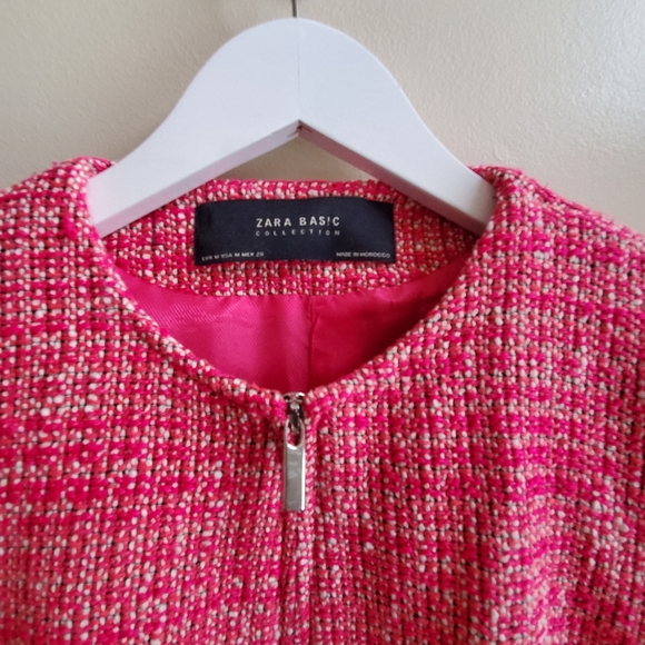 Pink Zara structured 82% Cotton, great quality coat, pink colour tweed, M - Picture 5 of 10
